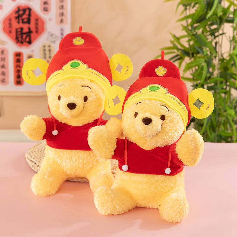 New Disney Cute Winnie The Pooh Plush Toy Cartoon God of Wealth Pooh Bear Soft Stuffed Dolls Room Decoration Holiday Xmas Gift