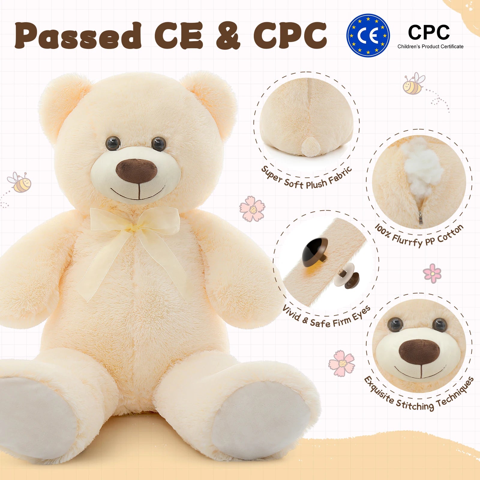 MorisMos Giant Teddy Bear Stuffed Animal 3 ft, 36 in Large Teddy Bear for Baby Shower Decor, Soft Big Stuffed Animal Plush Toy f