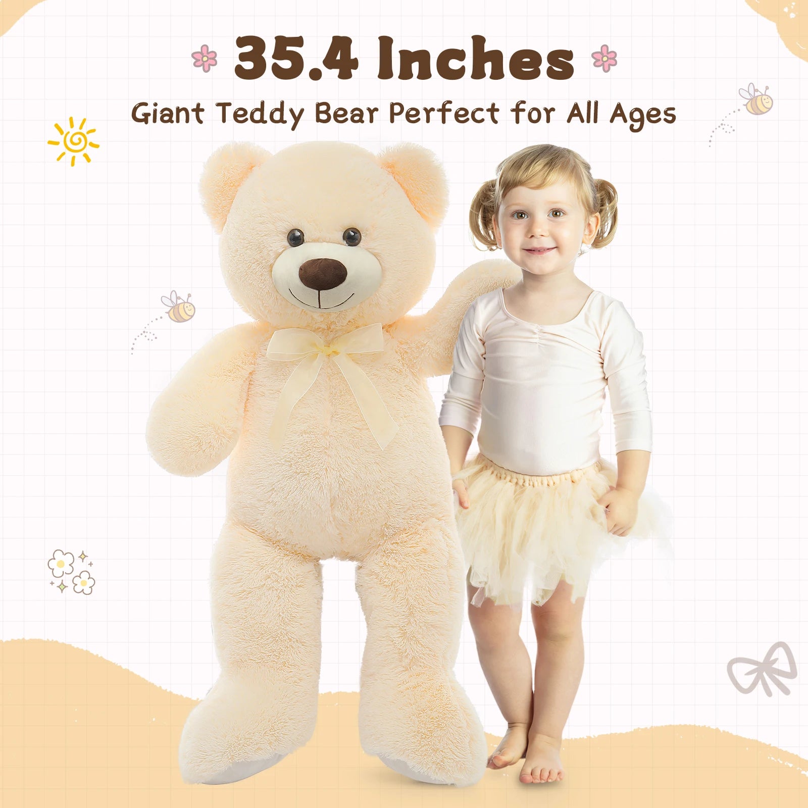 MorisMos Giant Teddy Bear Stuffed Animal 3 ft, 36 in Large Teddy Bear for Baby Shower Decor, Soft Big Stuffed Animal Plush Toy f