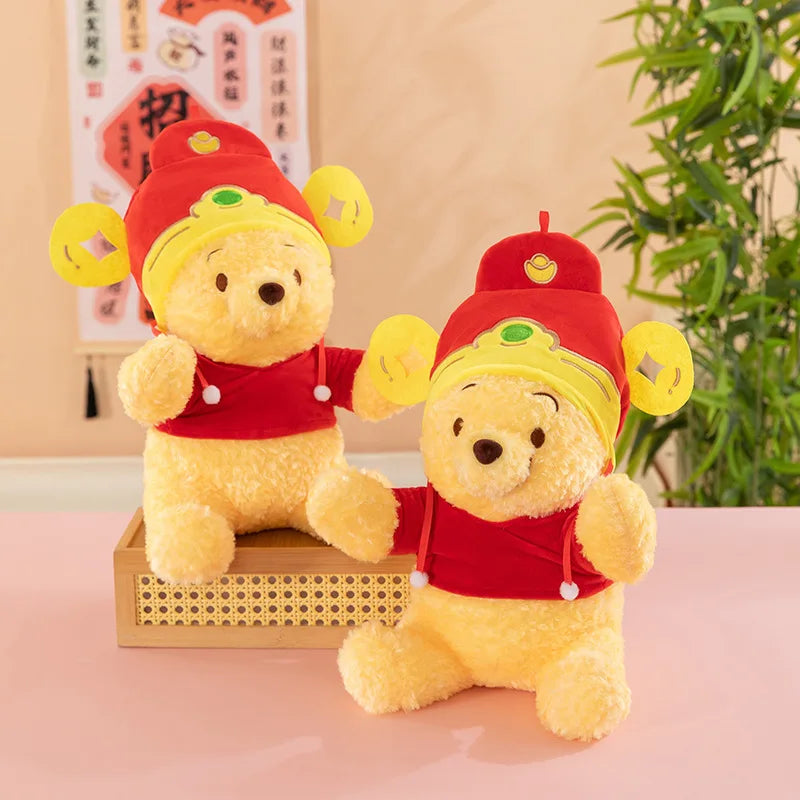 New Disney Cute Winnie The Pooh Plush Toy Cartoon God of Wealth Pooh Bear Soft Stuffed Dolls Room Decoration Holiday Xmas Gift