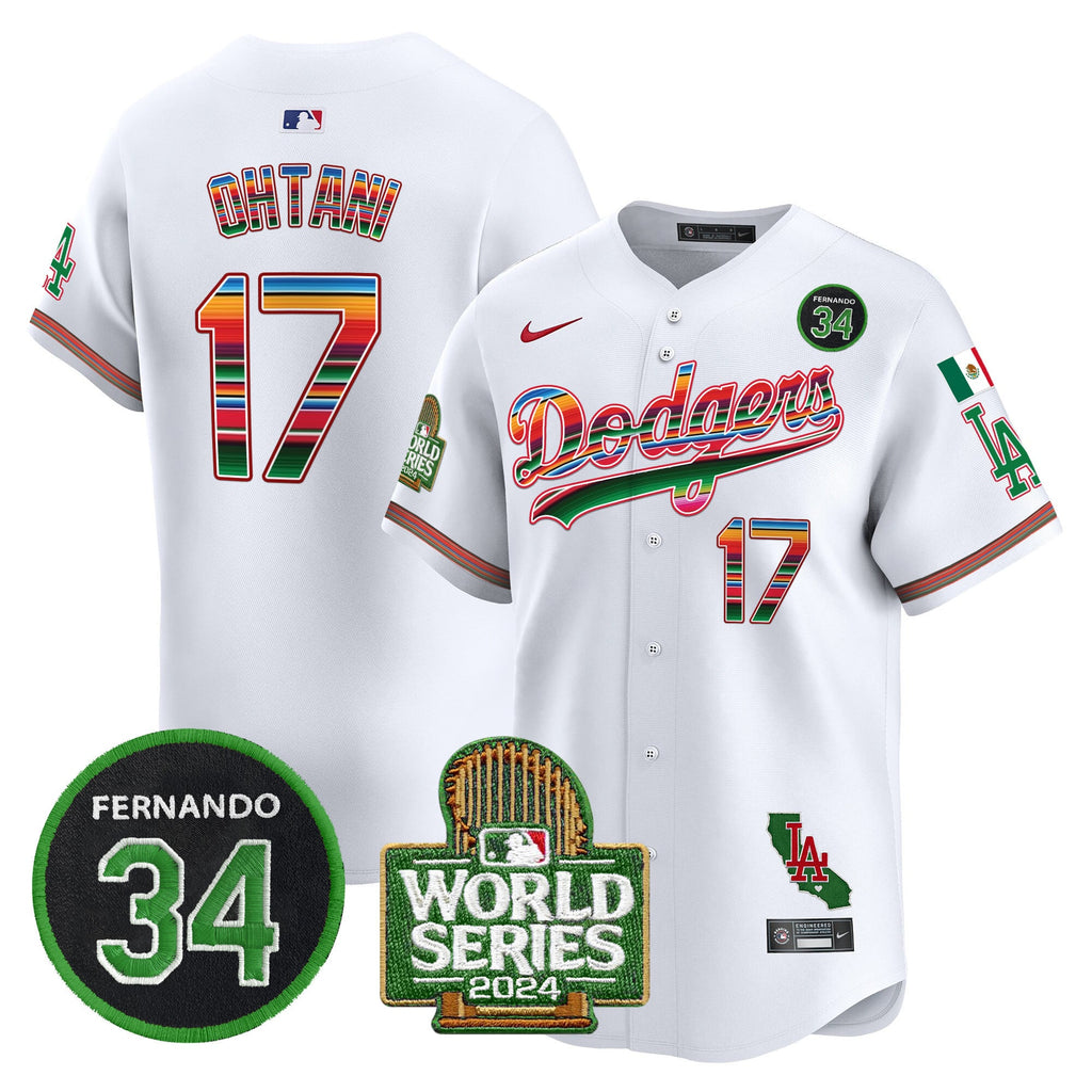 Men's Dodgers Mexico Fernando Memorial & 2024 World Series Patch Vapor Premier Limited Jersey - All Stitched