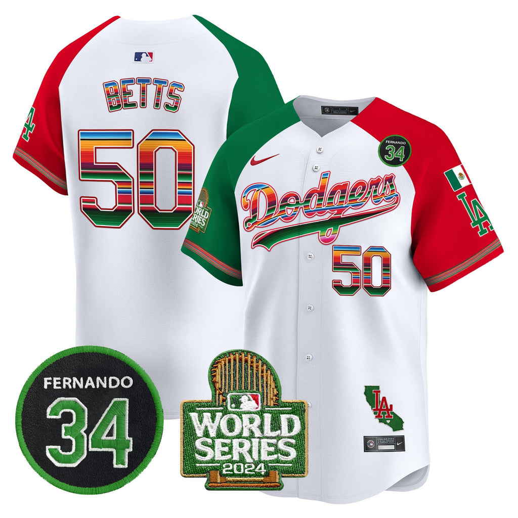 Men's Dodgers Mexico Fernando Memorial & 2024 World Series Patch Vapor Premier Limited Jersey - All Stitched