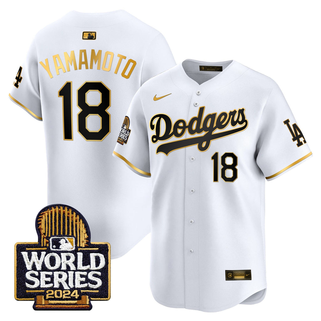 Men's Dodgers 2024 World Series Gold Trim Vapor Premier Limited Jersey - All Stitched