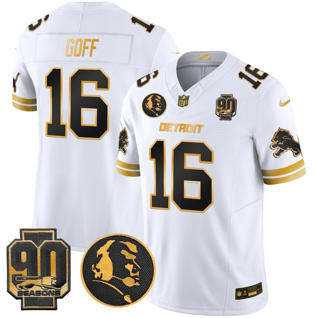 Detroit Lions 2024 90th & John Madden Patch Gold Vapor Limited Jersey V2 - All Stitched